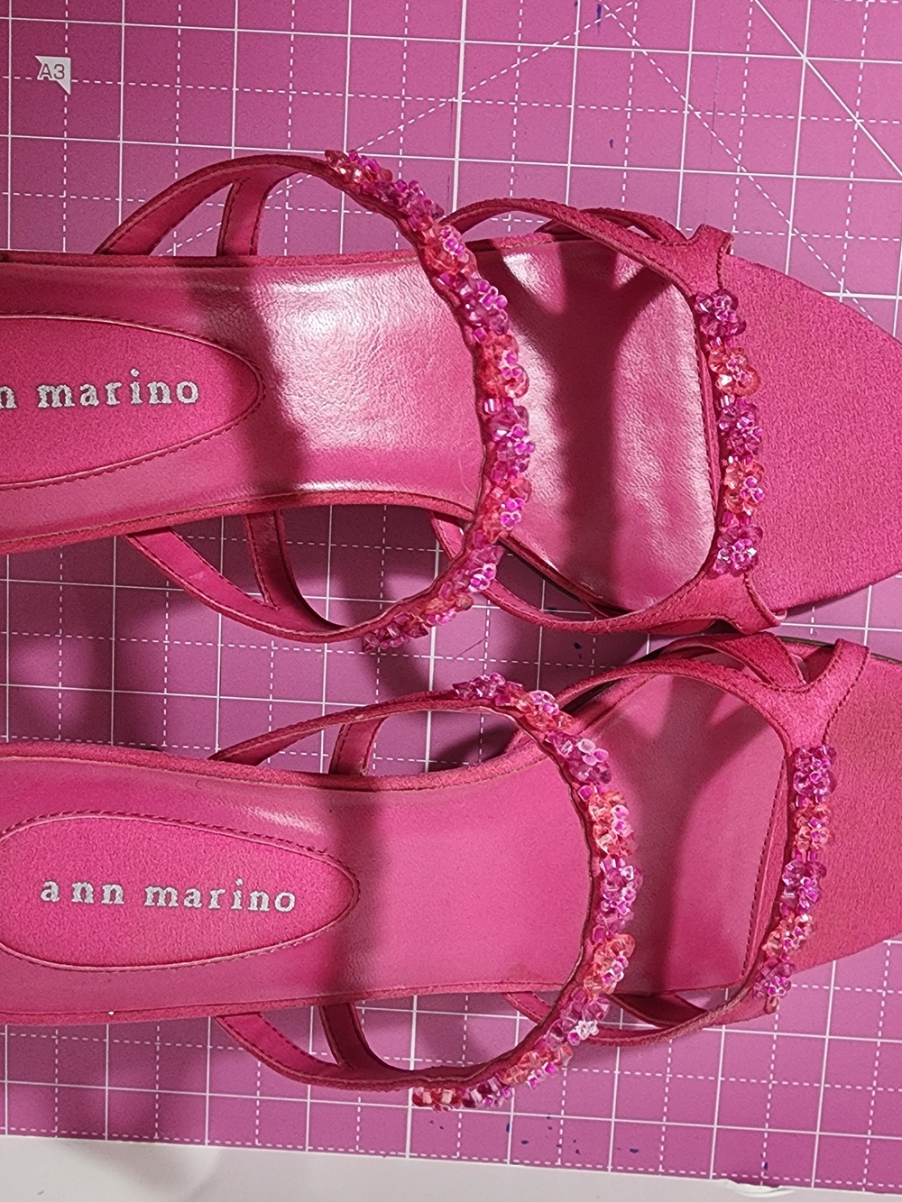 Ann Marino Hot Pink Jeweled Strap Sandals -8 - Picture 4 of 7